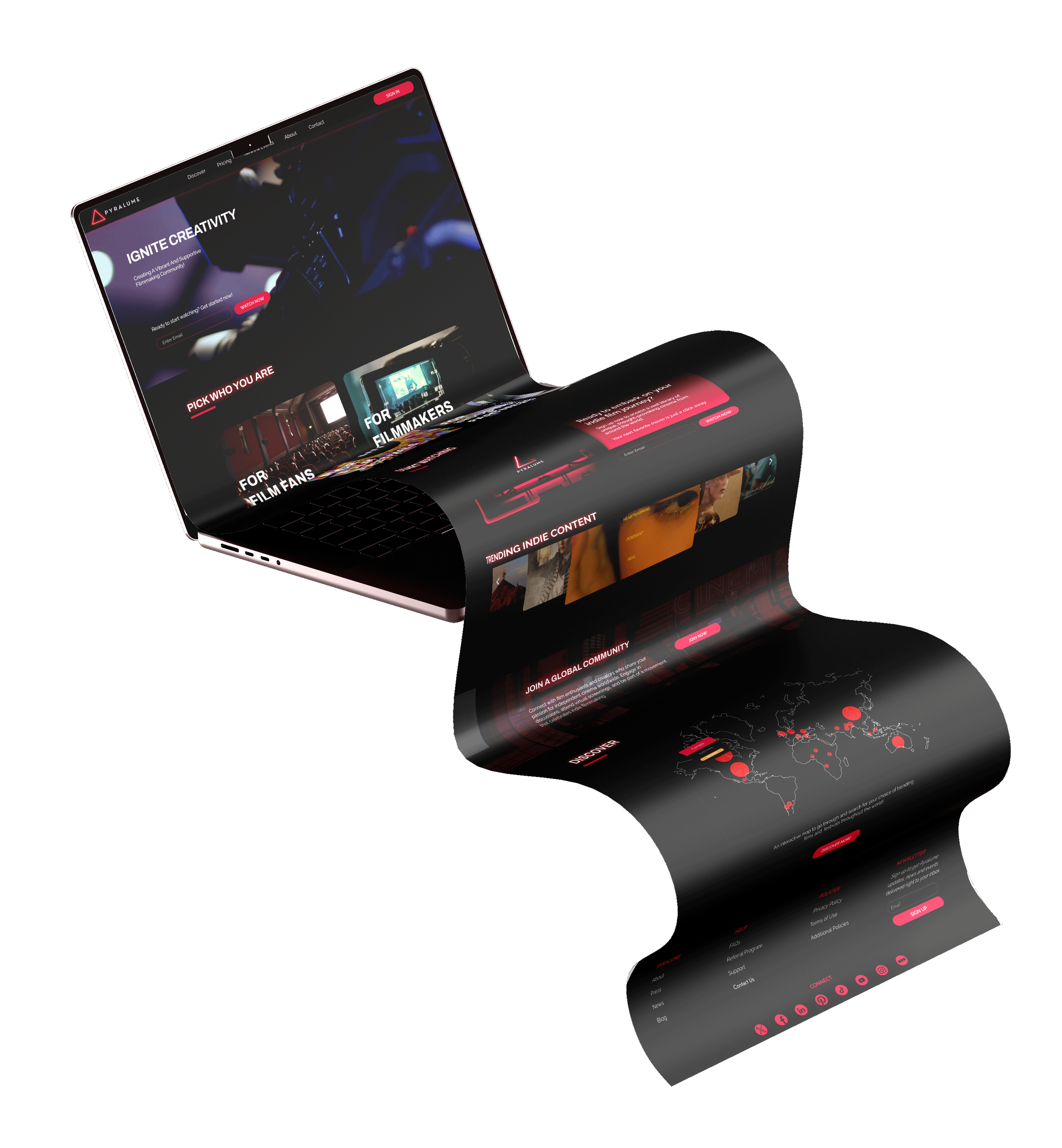 Long scroll mockup showcasing the Pyralume marketing website