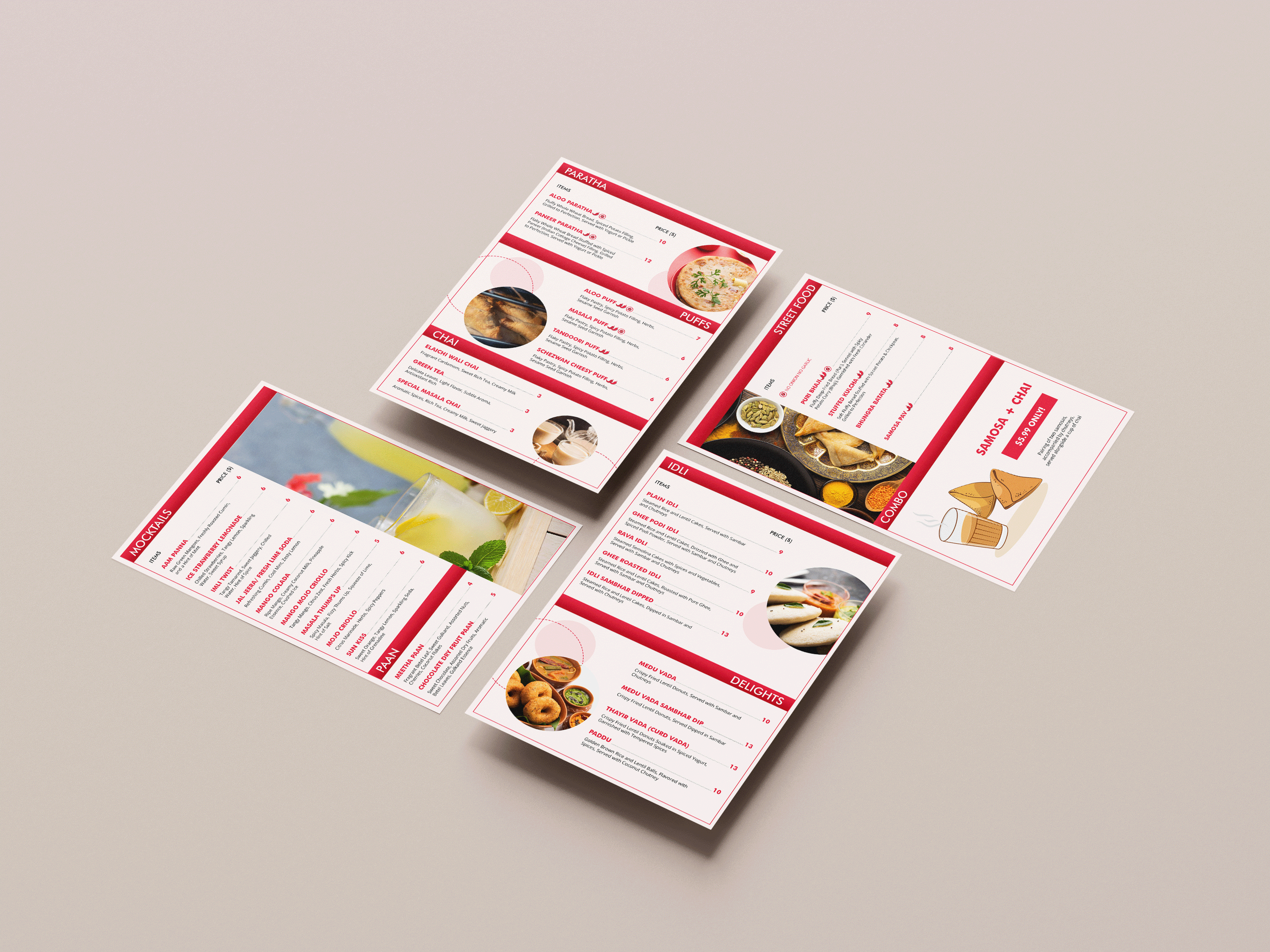 Additional restaurant menu layout showing food categories and typography