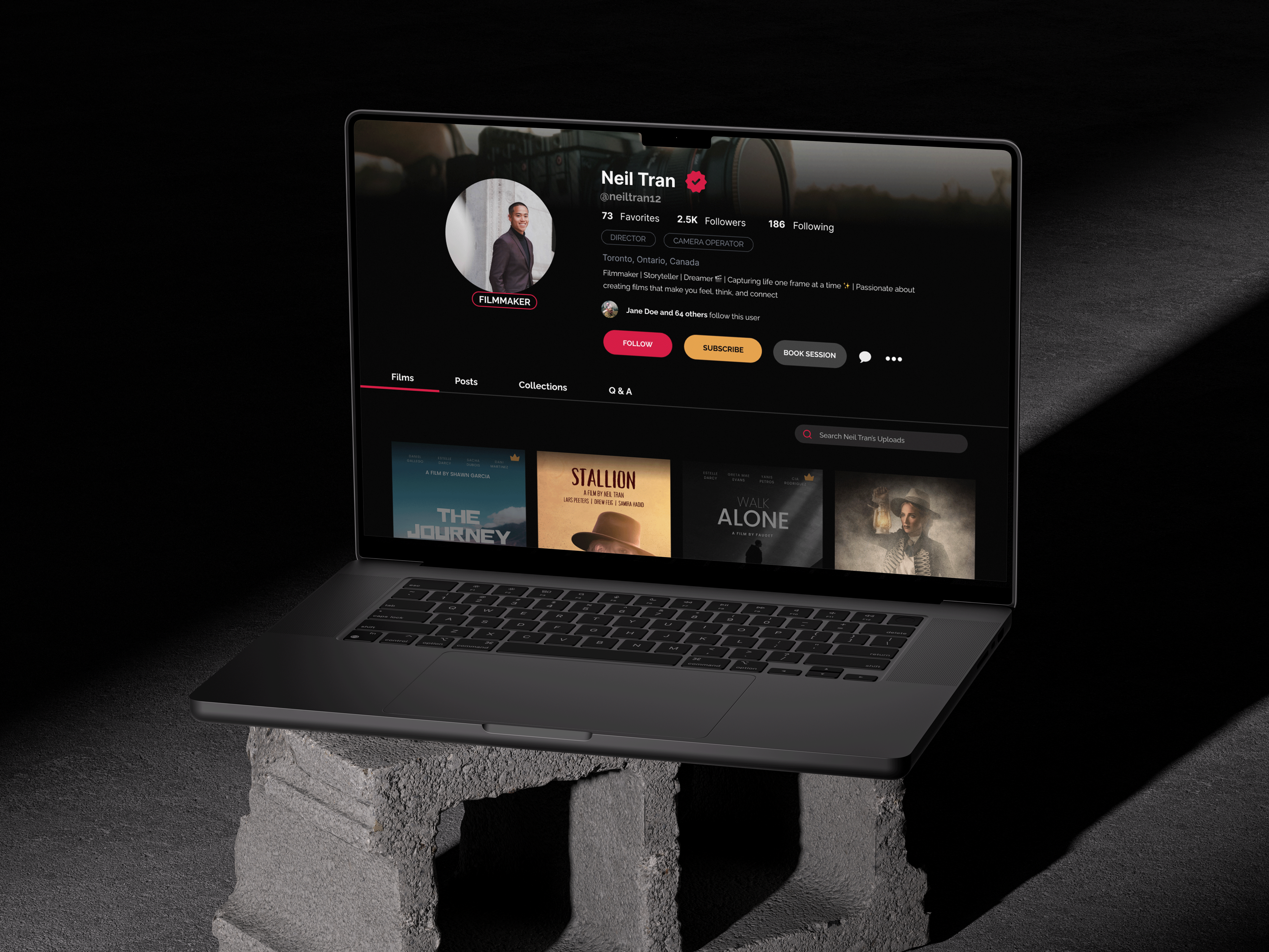 Pyralume user profile interface displayed in a dark themed design