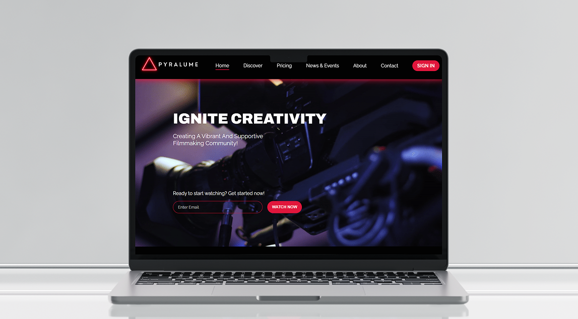 Pyralume marketing website displayed on a laptop