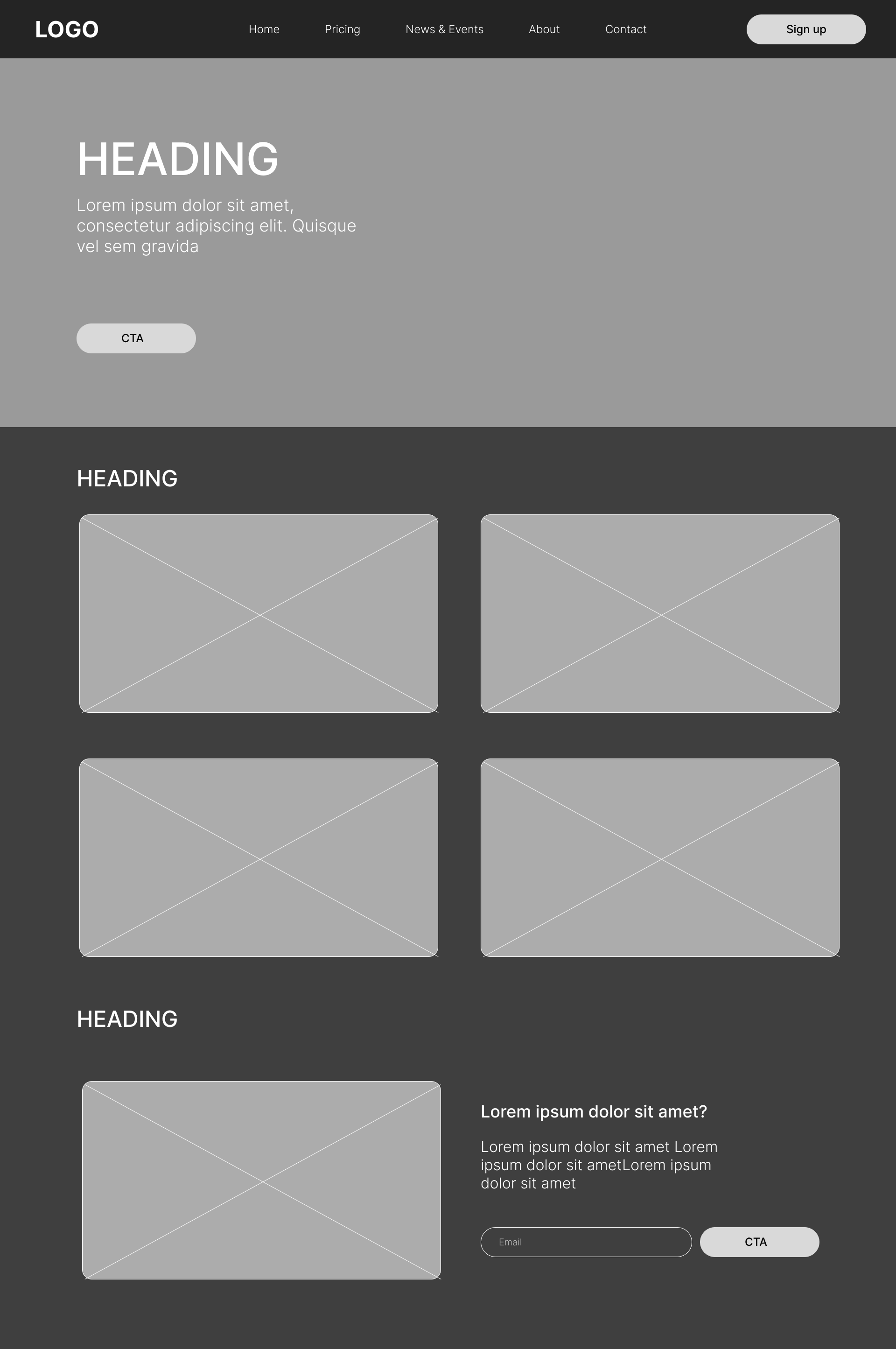 Mid-fidelity wireframe mockup of the Pyralume homepage