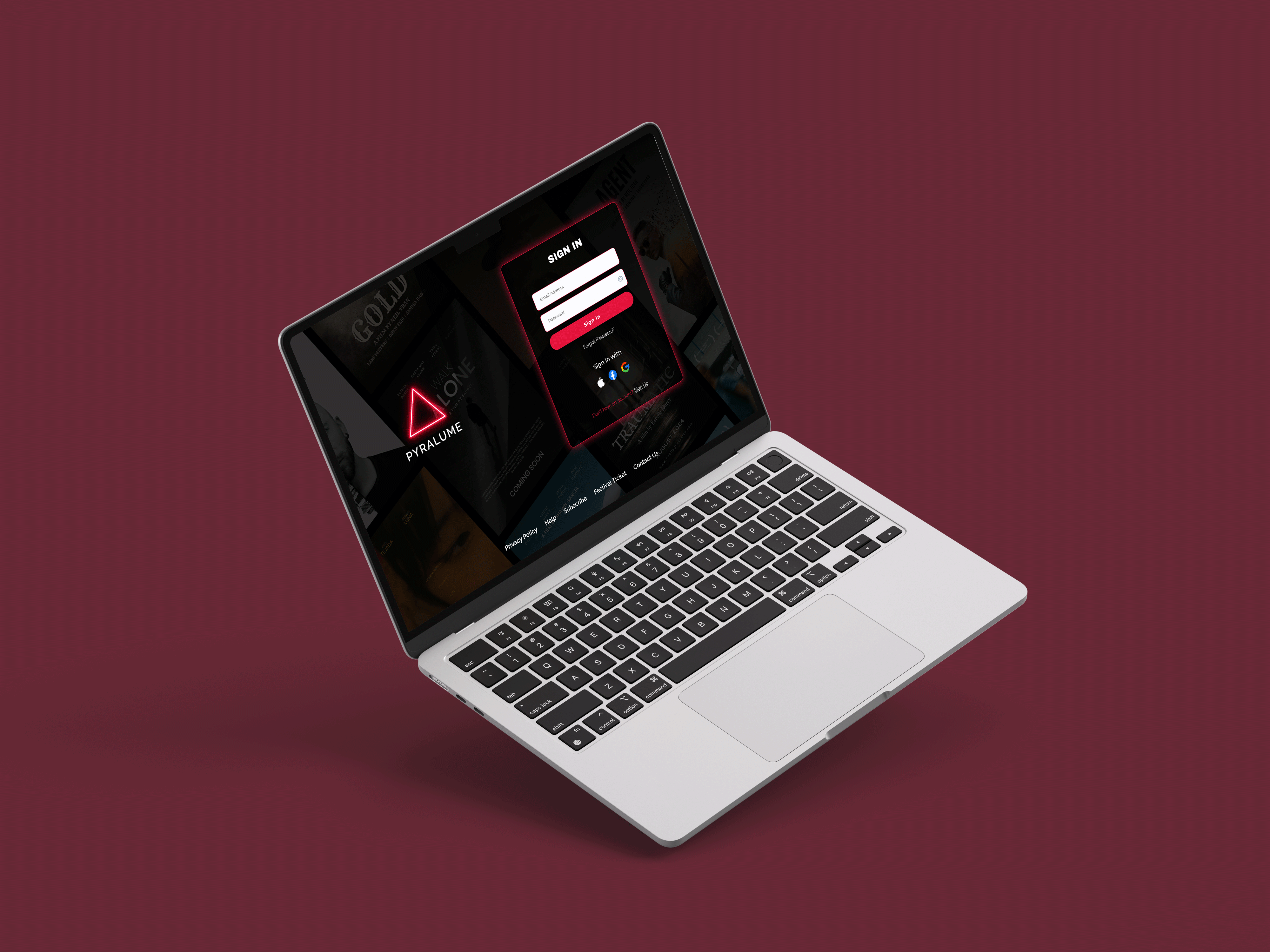 Pyralume sign-in page interface